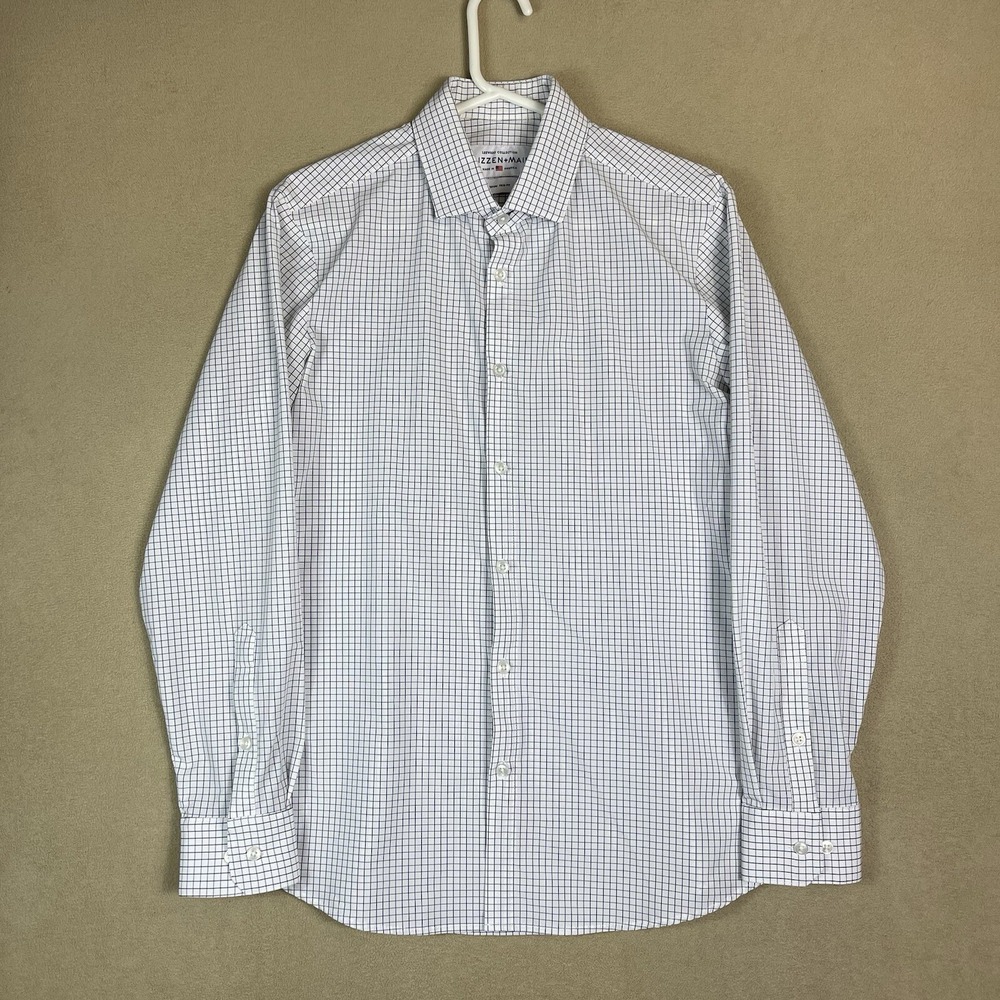Mizzen+Main Shirt‎ Mens Medium White Plaid Long Sleeve Button Up Preppy Adult